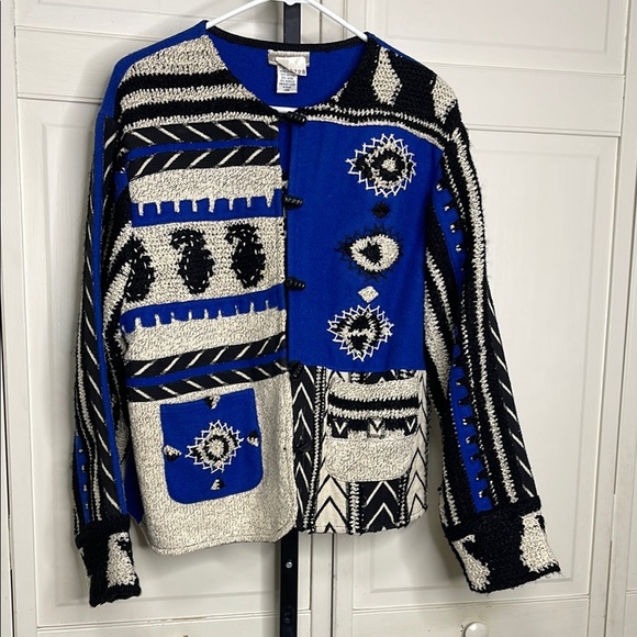 Coldwater Creek Women’s Wool Quilt Embroidery Light Vintage  Boho Jacket Sz L - Picture 1 of 12